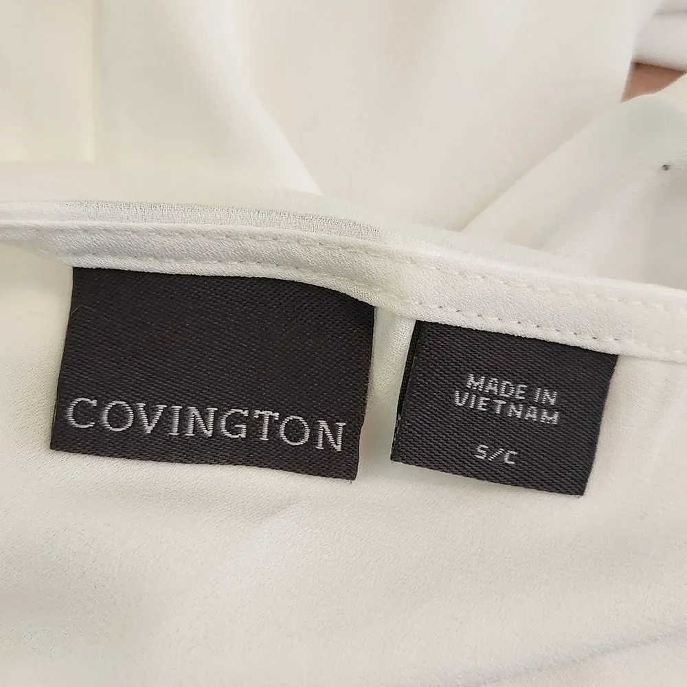 Covington White With Black Trim Chiffon Sleeveless Blouse Size Small